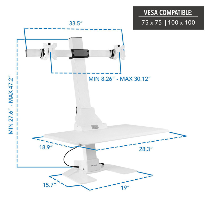 Electric Sit-Stand Desk Converter For 2 Monitors