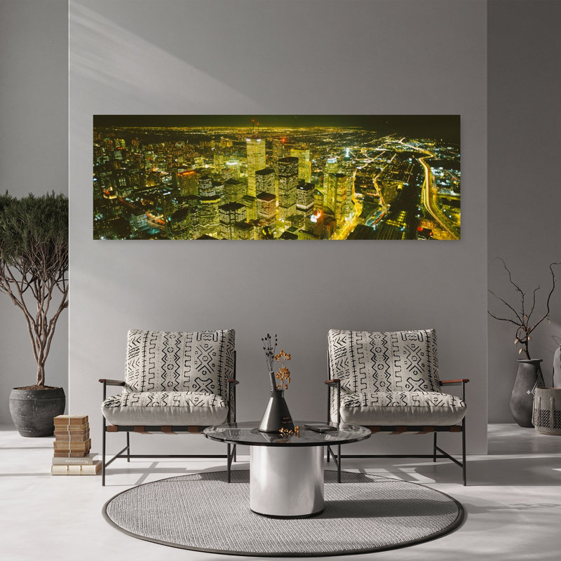High angle view of a city lit up at night View from CN Tower Toronto Ontario Canada 1 Piece Wrapped Canvas Panoramic Wall Art