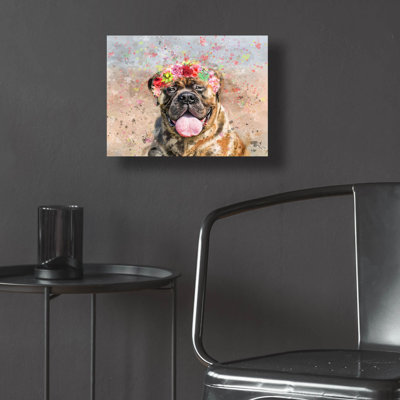 Art mural en verre épique «Flower Crown Mastiff» par Furbaby Affiliates