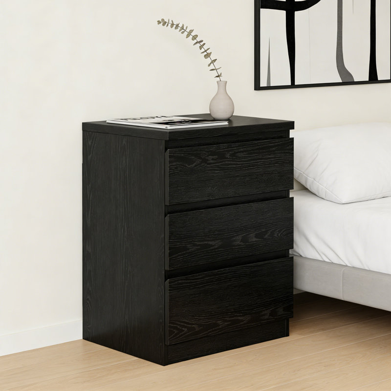 3 Drawers Wood Nightstand Bed Side Table Small Night Stand, Black