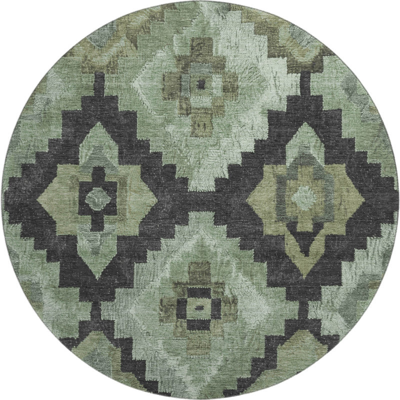 Premium Machine Washable Farolt AMF1894 Aztec Rug, Round 8'