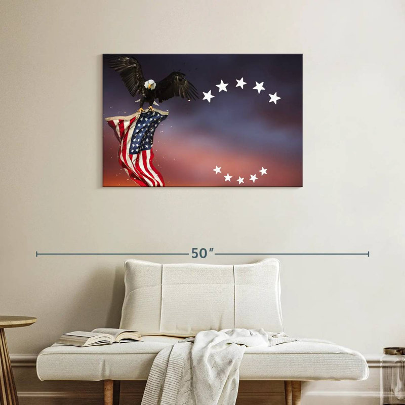 Brampt Bald Eagle With American Flag, 24" H x 36" W