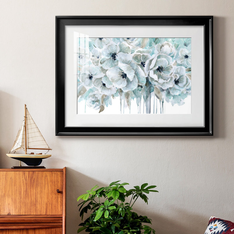 Bleu sarcelle harmonie II - peinture encadrée, Papier avec cadre noir, H 22,5 po x l 30,5 po x P 1,5 po, Blanc mat