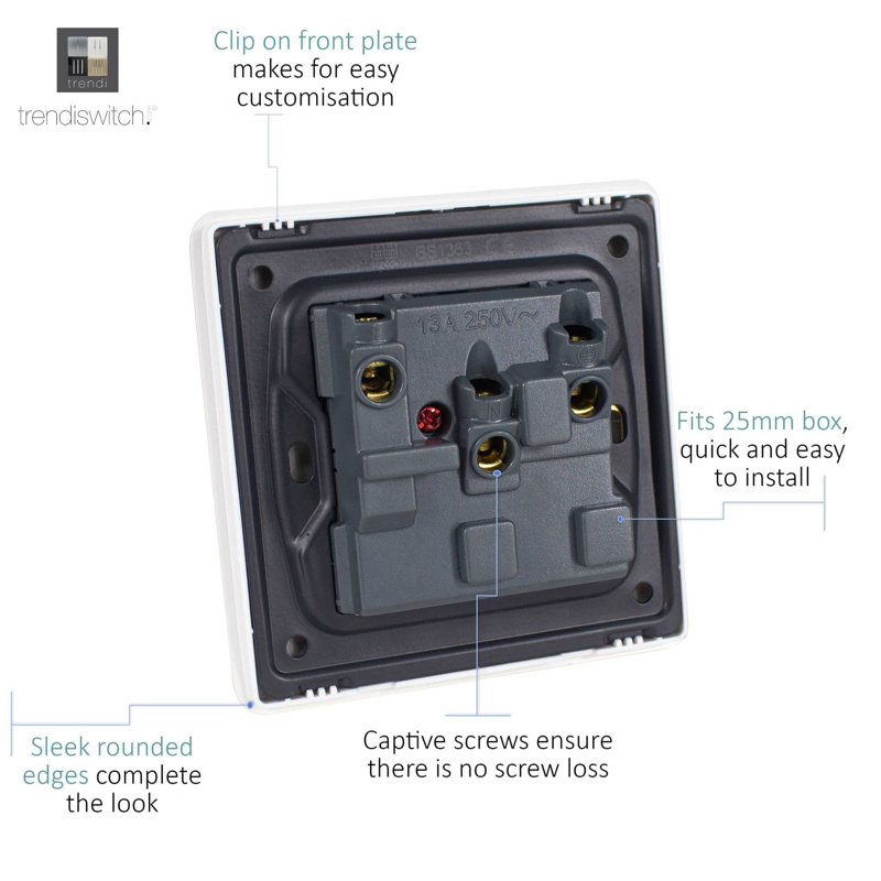 Trendi Switch 1 Gang 13 Amp Switched Plug Socket, Matt Black