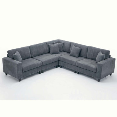 Oversized Modular Sectional Sofa Set, L Shaped Couch, Corduroy, Upholstered, Deep Seat, 5 Seat, 5 Throw Pillow and 6 Back Cushion, Living Room, Apartm