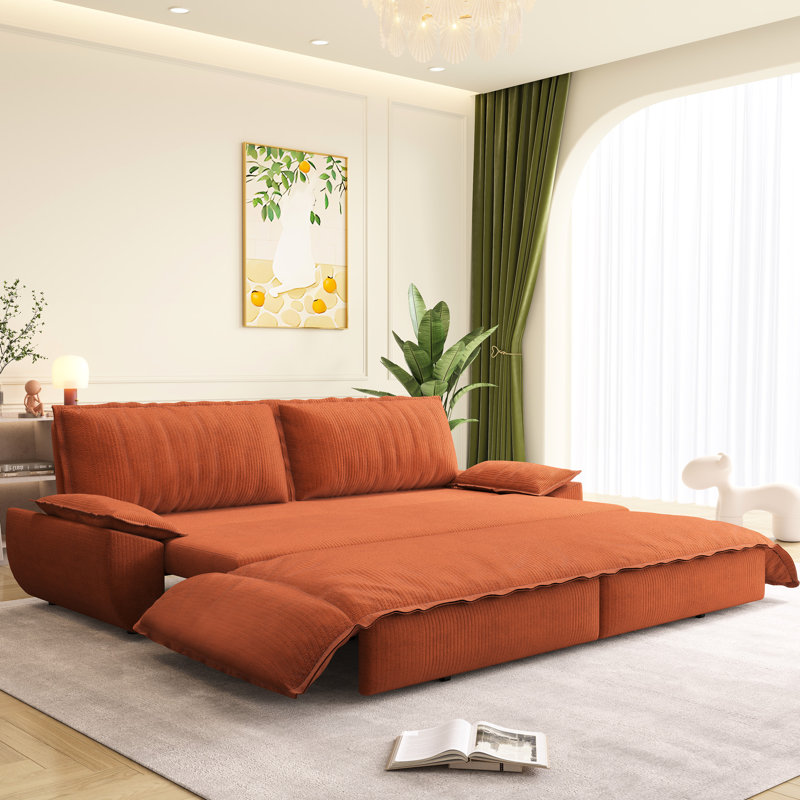 Coussin convertible pour grand lit en velours côtelé orange de 31 po de largeur, 73,2 po de largeur et pièces amovibles Orange