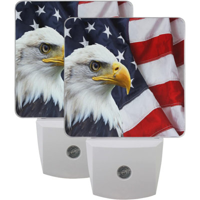 American Flag Eagle Night Light Set Of 2 Patriotic 4Th Of July Plug In LED Nightlights Memorial Day Auto Dusk-To-Dawn Sensor Lamp For Bedroom Bathroom -  The Holiday Aisle®, C98F760A1B1341C996C29D7C41BE5E88