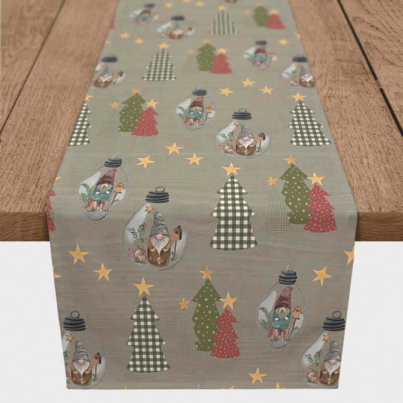 Gray Tree And Globe Pattern Table Runner, 72" x 16", Gray