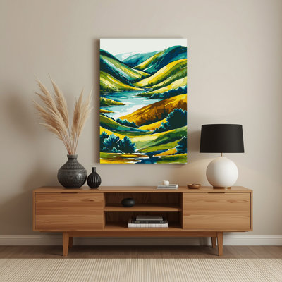 Aquarelle, paysage, 11, art mural en métal vert