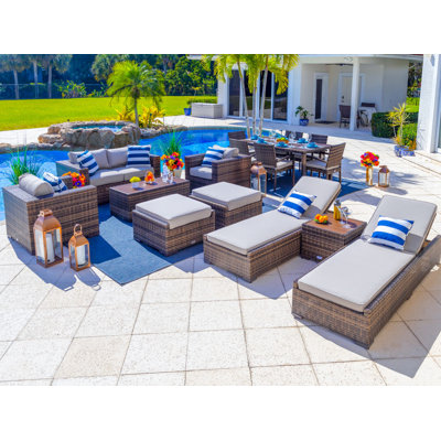 Tuscany Collection In Brown Wicker 14 - Person Patio Conversation Set with Cushions
