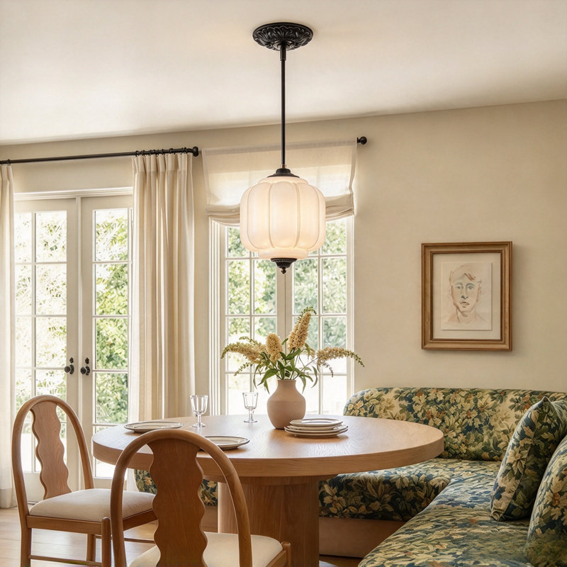 Glint 1-Light  Dimmable Opal Glass Pendant Light for Dining Room, Black