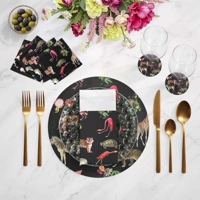 Sous-verres ronds en cuir noir Vegan Exotix, Noir