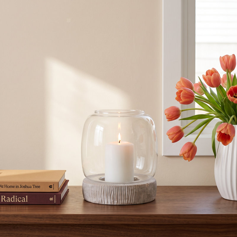 Layana Ceramic and Glass Tabletop Hurricane, Small