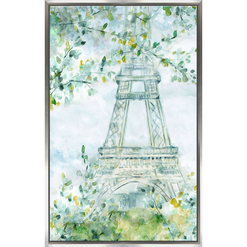 «Paris Blooming» par Carol Robinson - Peinture, L 21,5 po x H 33,5 po, Encadrement argenté