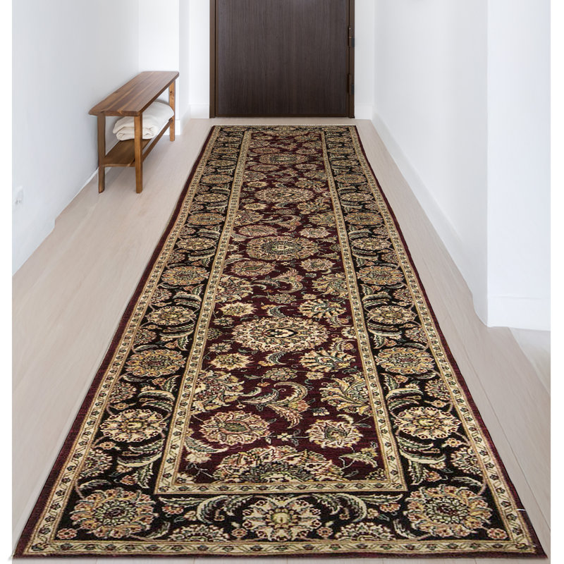 Manchuria Wool Oriental Area Rug in Black/Wine