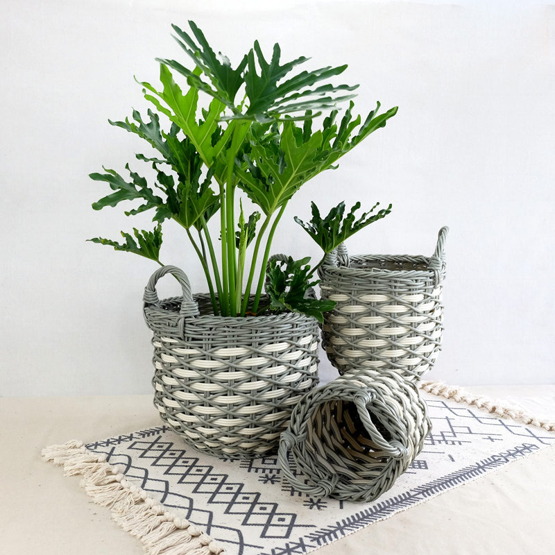 3-Pack Stackable Hand Woven Wicker Storage And Laundry Basket With Handles
