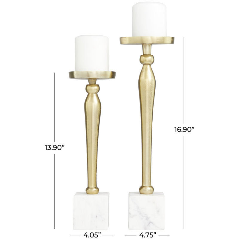 16.90 in. H Aluminum Tabletop Pillar Holder with Candle Included, Gold/White