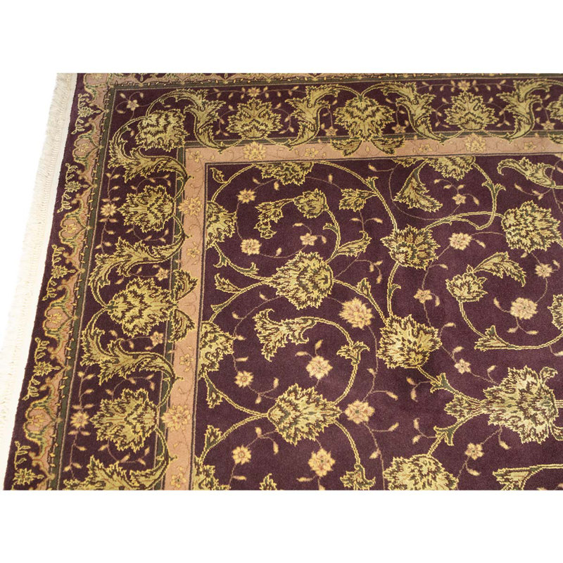 Tapis unique en laine noué à la main de couleur vin / or 5 pi 9 po x 8 pi 9 po