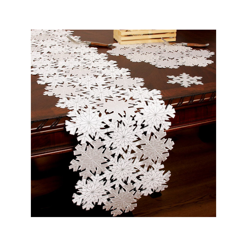 Shimmer Snowflake Embroidered Cutwork Table Runner, 108" x 15"