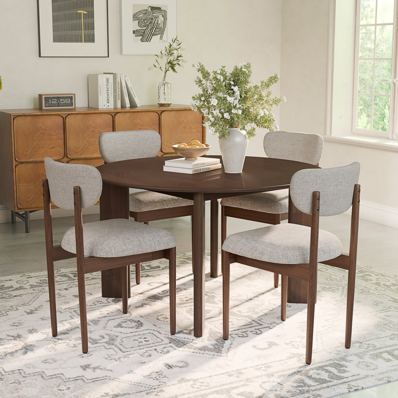Table de salle à manger ronde en bois avec 4 pieds, Noyer, 30" H x 45" W x 45" D, Gris/noyer