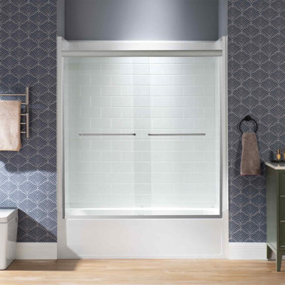 Double porte de baignoire coulissante de 56 à 60 po de largeur x 60 po de hauteur avec verre trempé transparent de 1/4 po (6 mm)
