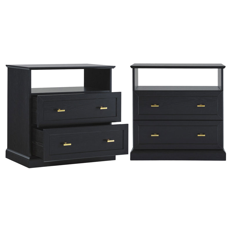 Ensemble de 2 tables de chevet de style campagne moderne EZ avec tablette ouverte pour le rangement dans la chambre à coucher