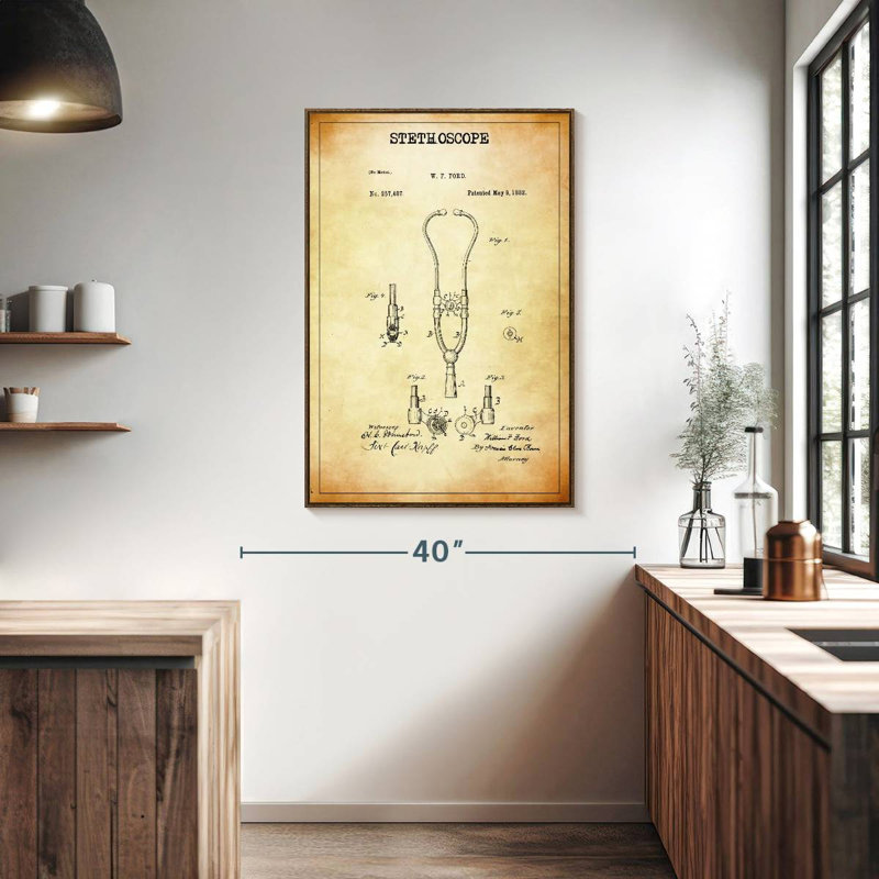 Stethoscope Patent, Floating Frame Walnut, 27" x 40"