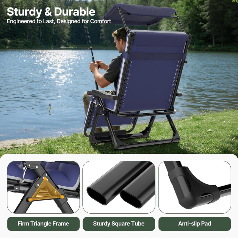 Zero Gravity Chair With Canopy, 500 Lb Heavy-Duty Adjustable Reclining Lounge Chair With Cushion, Pillow & Cup Holder, Foldable Outdoor Patio Recliner