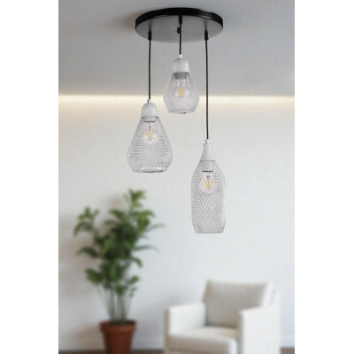 Élégant lustre réglable en métal, finition noire et blanche, 11 x 17 po, 15 x 23 po, 12 x 30 po | 3 x douilles E27 (40 W maximum) | Éclairage élégant pour les salles à manger et les espaces de vie | Certifié IP20, parfait pour les décors modernes