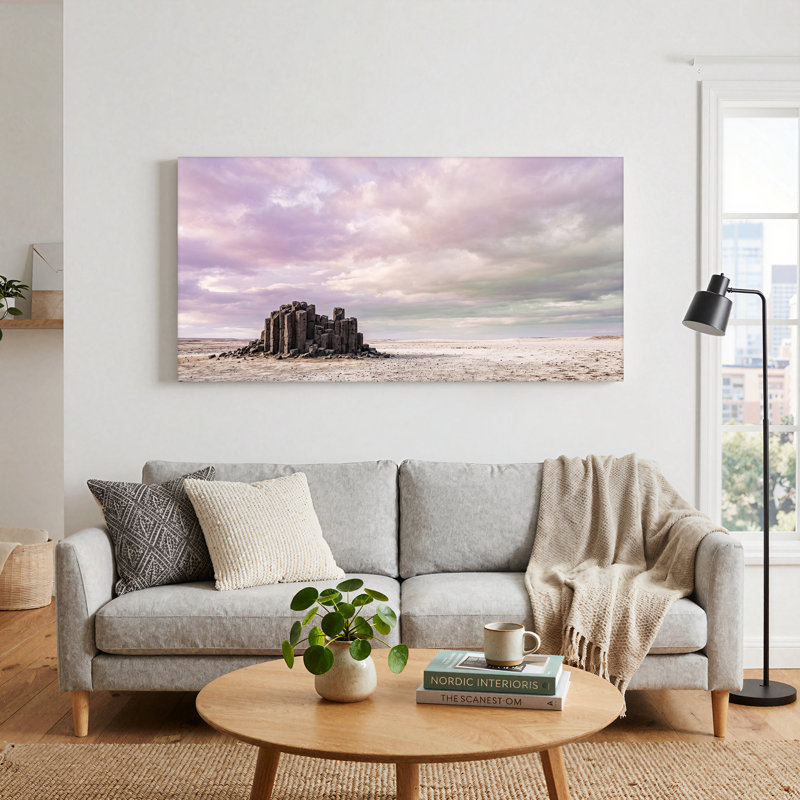 Art mural sur toile de colonnes de basalte sous un ciel nuageux rose, L 40 po x H 20 po