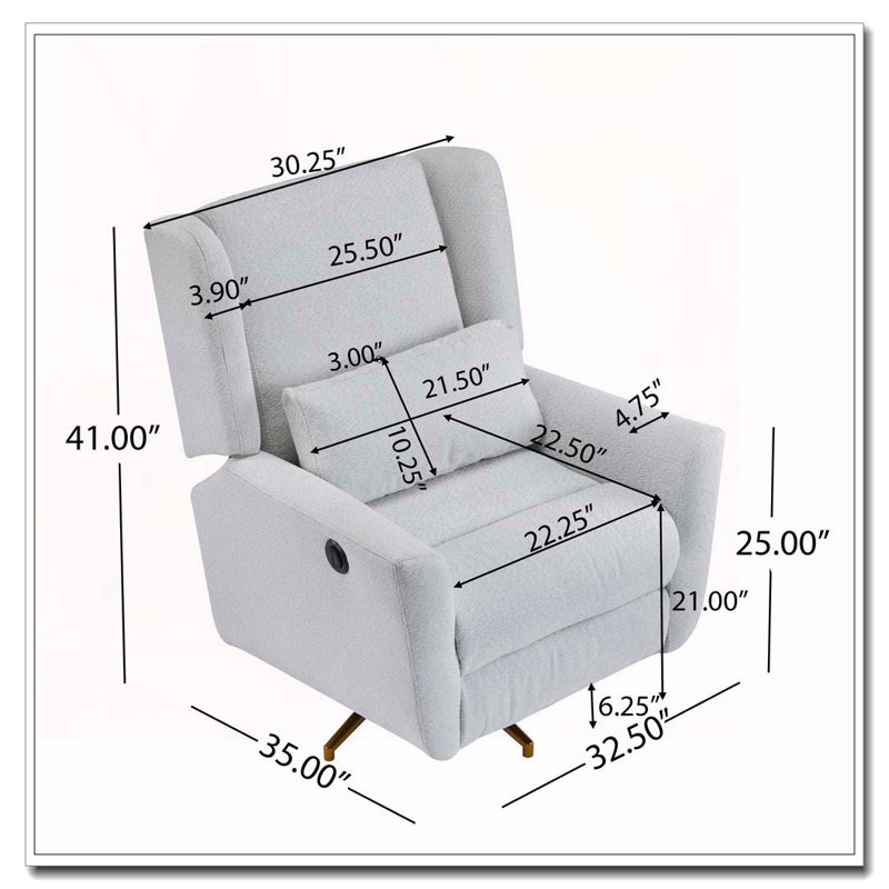 Power Recliner Chair Swivel,Upholstered 360° Swivel Recliner With 5 Star Base, Light Gray