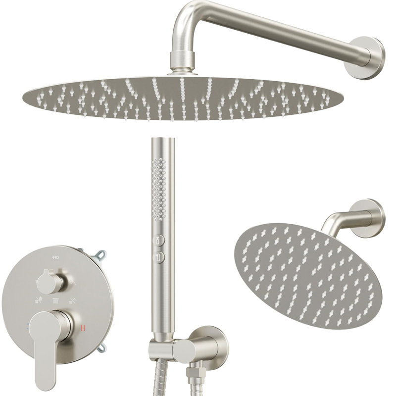 Pomme de douche à pluie double 12 + 6 po avec douchette, Nickel brossé