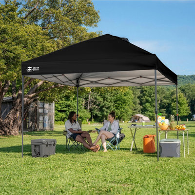 Tente à auvent escamotable commerciale avec verrou central et cadre en métal 10 pi x 10 pi CROWN SHADES, noir