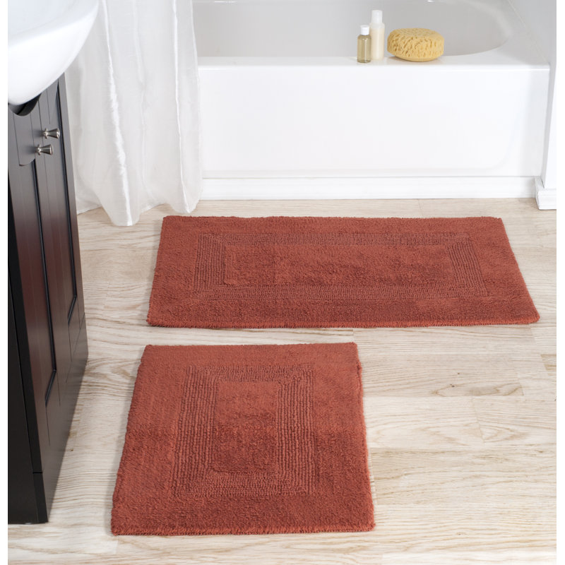 Lavish Home 2PC Bathroom Rugs - Ensemble de tapis de salle de bain réversible en coton 2575 GSM - Tapis de bain lavables à la machine pour la salle de bain, la cuisine, la salle de lavage (brique)