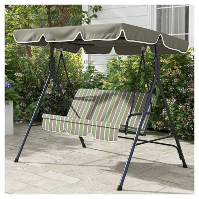Balancelle d'extérieur 3 places Outsunny avec auvent réglable, structure en acier et coussins amovibles, idéale pour le jardin, la piscine ou la cour, beige et verte.
