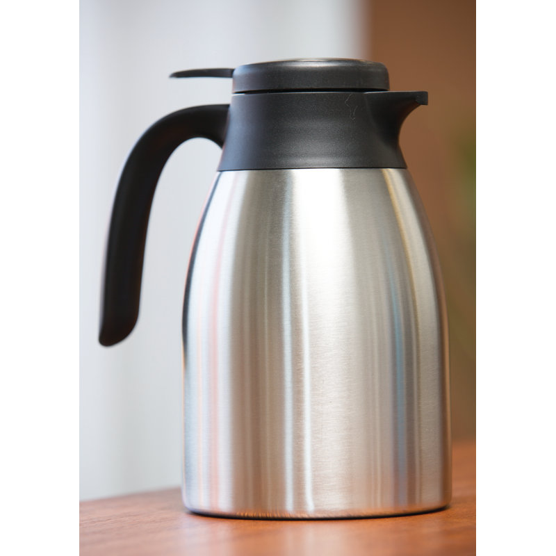 Stainless Pitcher with Flow Control Lid, 6" H x 6.75" W x 4.75" D
