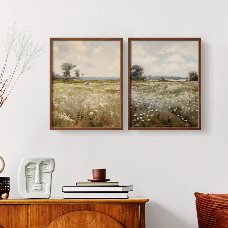«Vintage Landscape L», impression numérique sur toile - ensemble de 2, Noyer, H 12 po x l 30 po