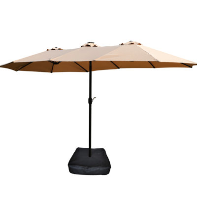 Parasol double en tissu pour patio - base taupe 15 x 9 pi