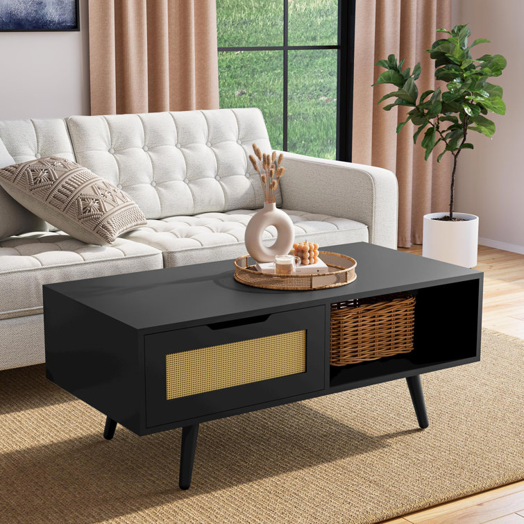 Hasita Lift Top & Slide Out Coffee Table with Storage George Oliver Table Base Color: Black, Table Top Color: White