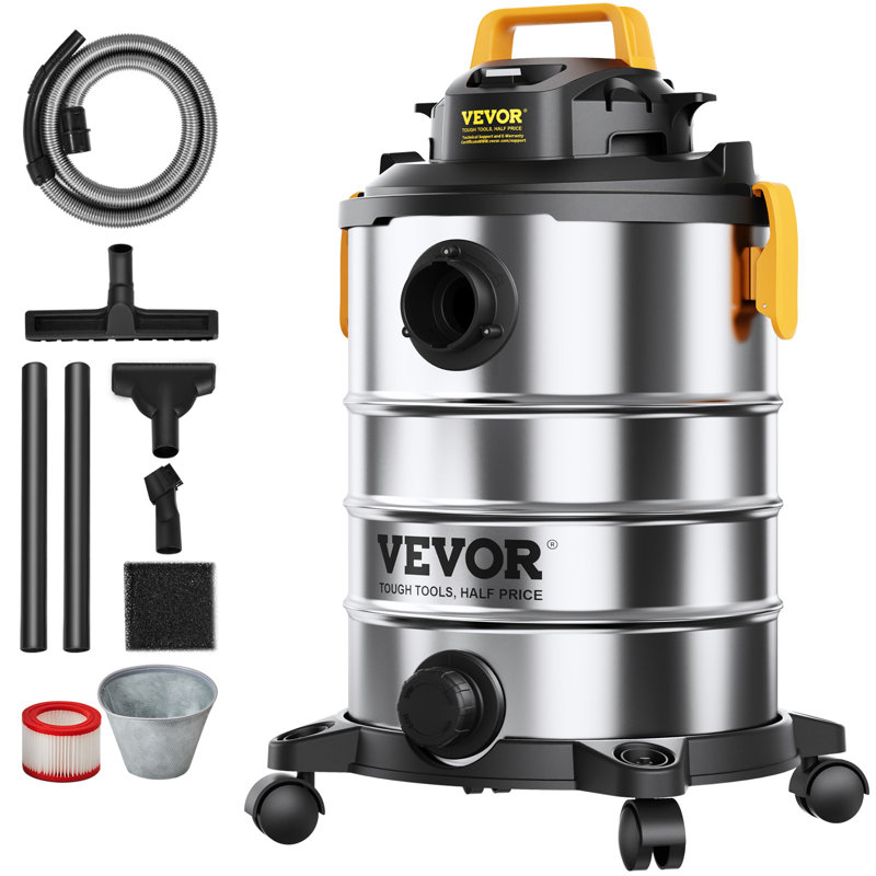 Silver 8-Gallon Stainless Steel Wet/Dry Canister Vacuum with HEPA Filter