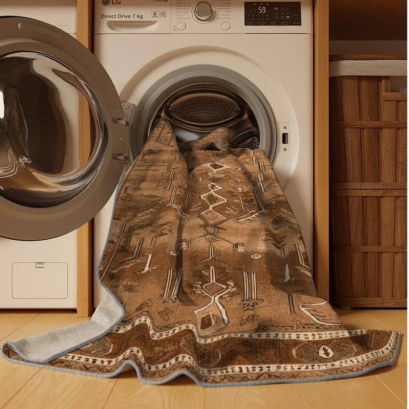 Machine Washable Persian Brown Area Rug, Runner 2' x 4'