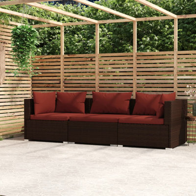 3 Seater Sofa Brown and Green Outdoor Patio Sofa Seating Furniture Set