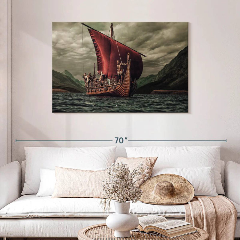Mehar Vikings sur un bateau Drakkar, H 30 po x l 45 po