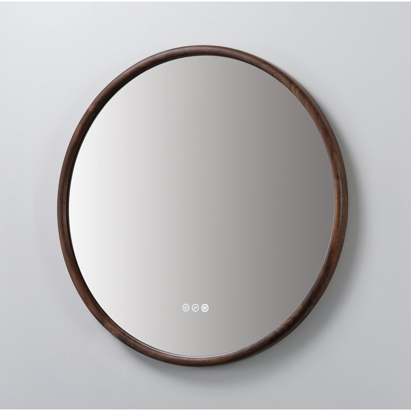 Zen LED Mirror, 29.52" x 29.52", Round, Walnut