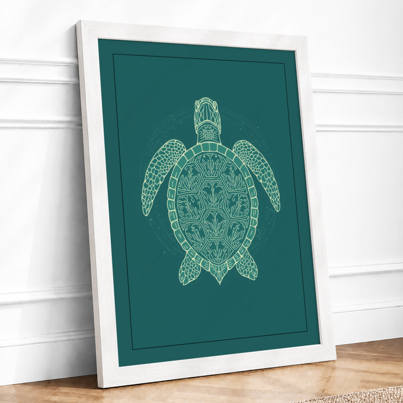 Drifting Turtle Japandi - Framed Print, A3 - 42.0 x 29.7 cm, White