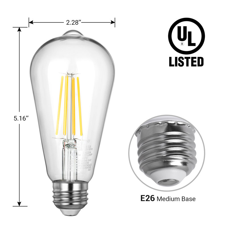 7 Watt (60 Watt Equivalent), ST58 LED Non-Dimmable Light Bulb, E26 Base, Warm White