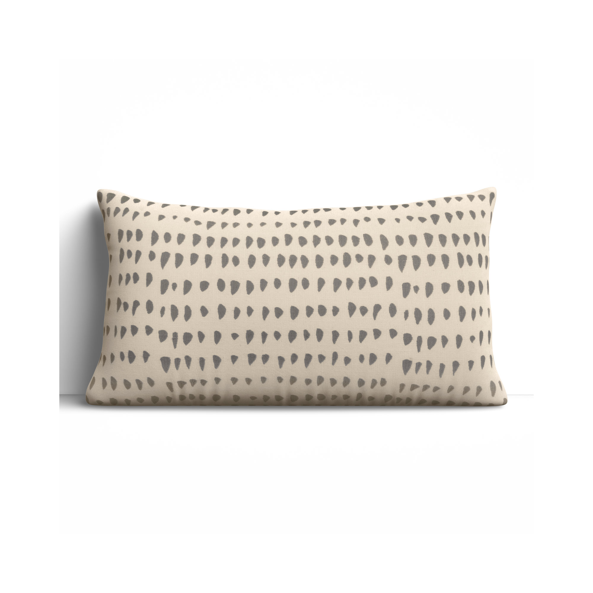 Fabray Embroidered Cotton Lumbar Throw Pillow, Gray/Natural