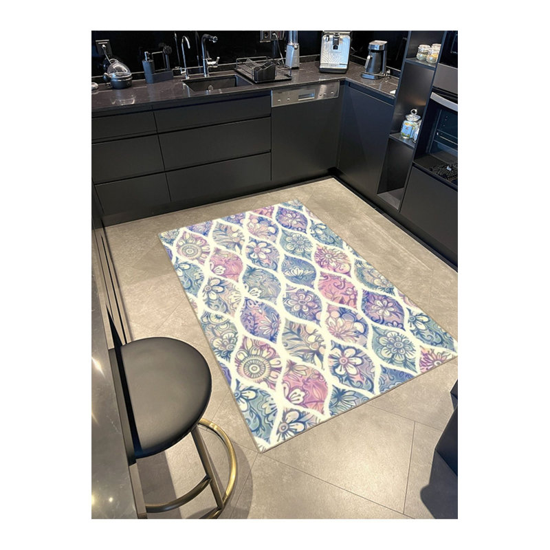 Tapis décoratif moderne à motif de losanges lavable à la machine, Carré 4 pi 11 po
