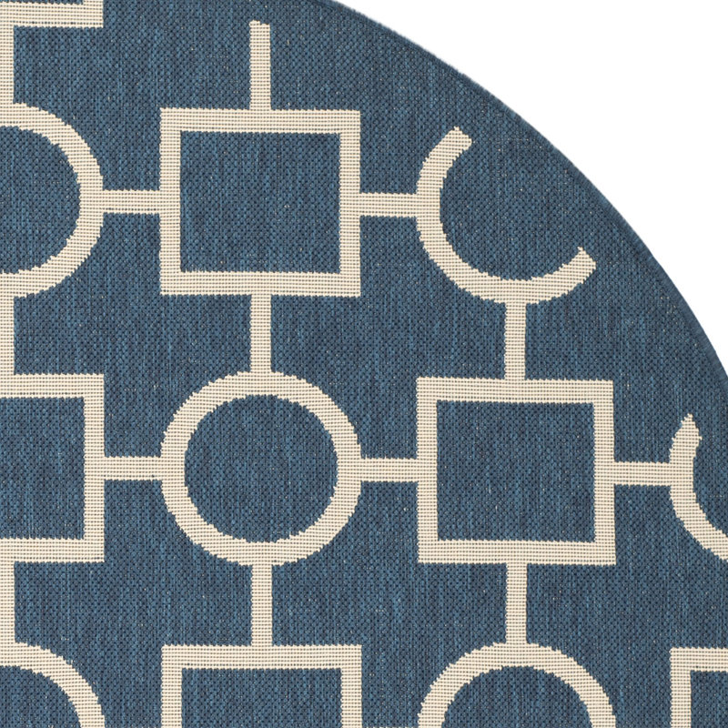 Arneshia Cotton Blue/Beige Area Rug, Round 5'3"