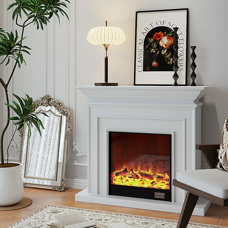 White Solid Wood Freestanding Fireplace